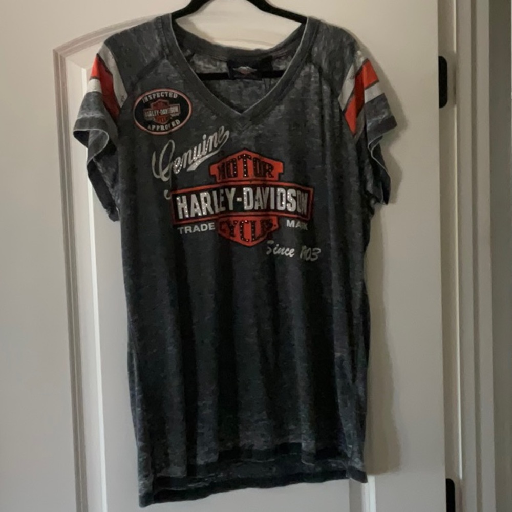 Harley-Davidson Gray and Orange Short Sleeve Tee
